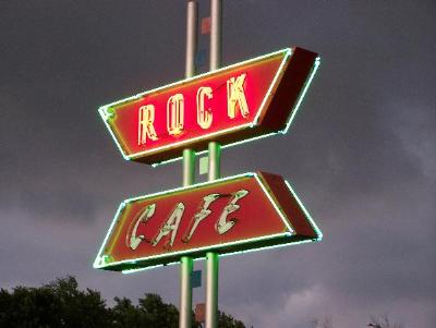 The Rock Cafe sign in Stroud, Oklahoma